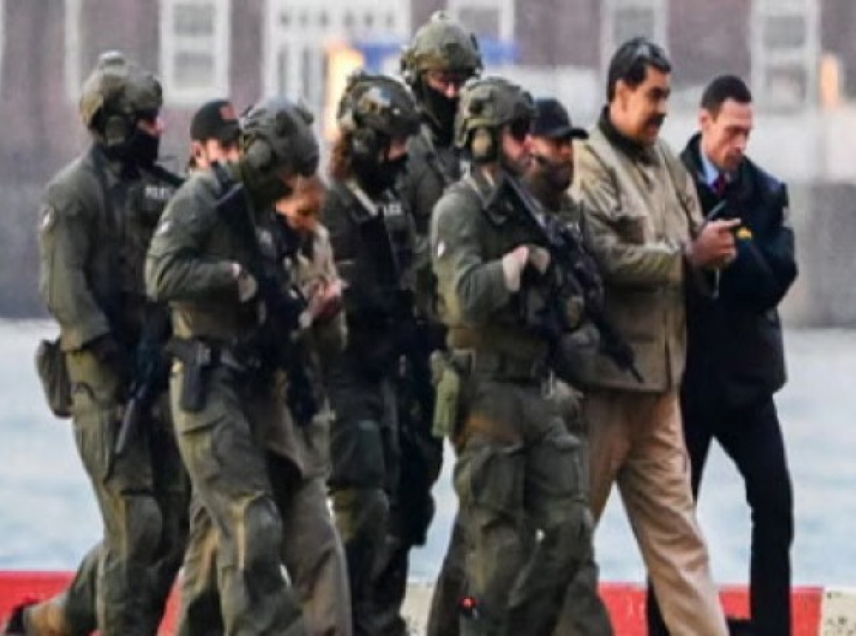 President Nicolas Maduro on his way to court escorted by heavily armed US officials on Monday.