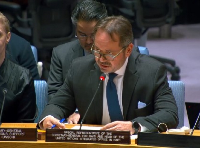 Carlos Ruiz Massieu, the UN’s top official in Haiti, addressing the UN Security Council on Monday