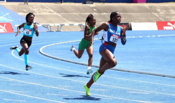 Adaejah Hodge from the BVI in the 200 meters at the 49th CARIFTA Games on Monday.