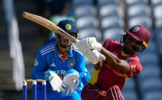 Alick Athanaze hits through the on-side during his 32 in Tuesday’s third ODI.
