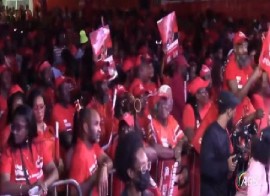 Antigua and Barbuda Labour Party supporters cheer as Prime Minister Browne announces date for general election (CMC Photo)