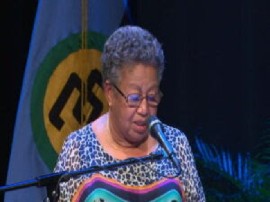 CARICOM Secretary General, Dr. Carla Barnett delivering the Owen S Arthur Distinguished Lecture Series on Monday night (CMC Photo)