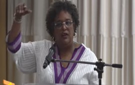 Barbados Prime Minister Mia Mottley addressing the convention of the ruling New National Party (NNP) in Grenada on Sunday (CMC Photo)