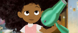 Hair Love Images featuring Father and Daughter and Daughter Solo Photo Credit: Courtesy Sony Animation Pictures  