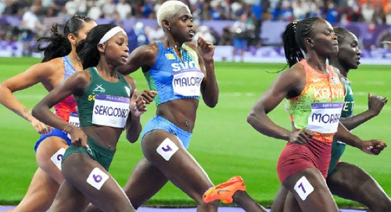 Shafiqua Maloney of St Vincent (centre) competing in the women’s 800 metres at the Paris Olympics.