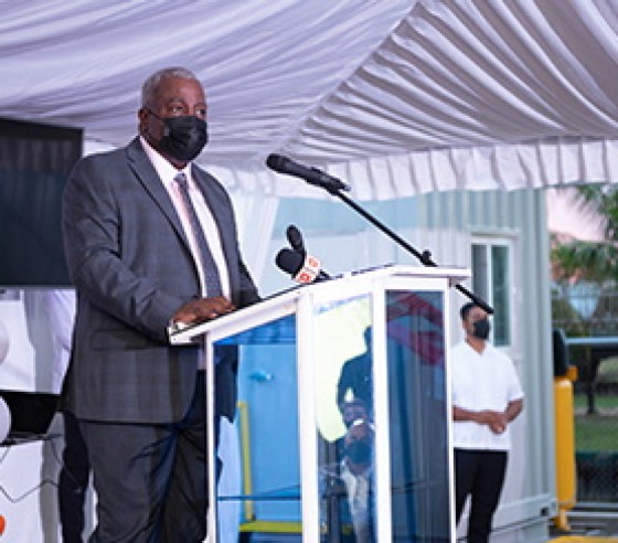 Prime Minister Mark Phillips addressing the opening of Champion X storage facility