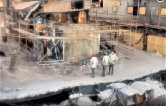 The old 13.8 KV Room in the Jamalco Powerhouse, it also shows the damaged electrical cabinets with Turbine #1 being demolished.