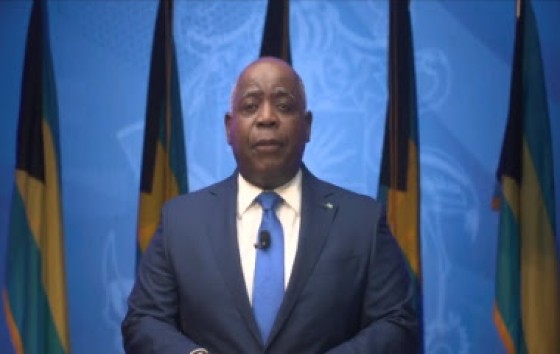 Prime Minister Phillip Davis addressing the nation on Tuesday night (CMC Photo)