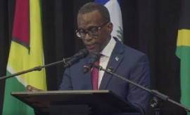 St. Lucia prime Minister Phillip J. Pierre addressing CARICOM summit in Suriname (CMC Photo)