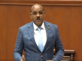 Prime Minister Gaston Browne speaking in Parliament (CMC Photo)