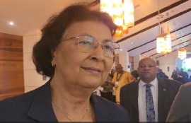 Suriname President, Jennifer Geerlings-Simons, speaking to CMC on the sidelines of the CARICOM summit in St. Lucia (CMC Photo)