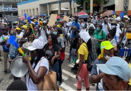 Protest outside the St. Vincent Parliament (CMC Photo)