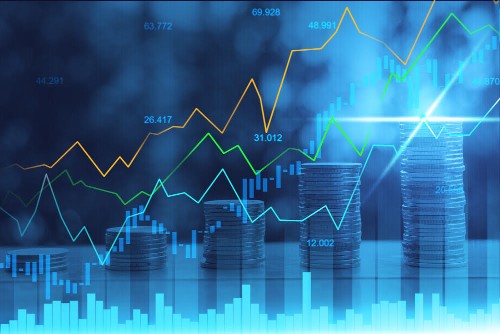 Stock market or forex trading graph in graphic double exposure concept suitable for financial investment or Economic trends business idea and all art work design. Abstract finance background