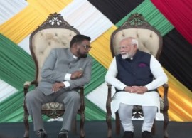President Dr. Irfaan Ali and visiting Indian Prime Minister Narendra Modi following the bilateral discussions (CMC Photo)