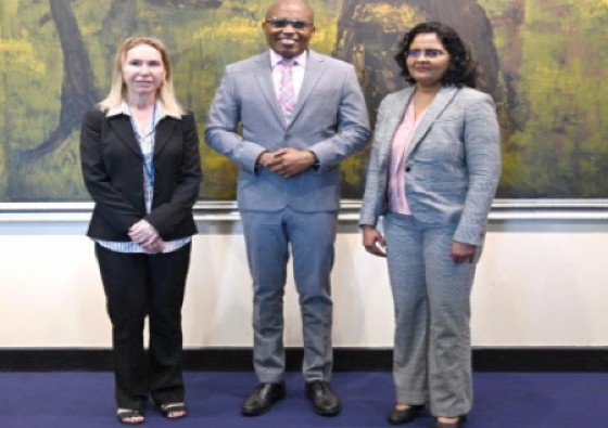 Chief of the WTO trade statistics section, Barbara D’Adrea Adrian (lef) CDB’s director of Economics, Ian Durant and Permanent Secretary in the Ministry of Planning and Development, Mrs. Artie Bedassie-Maharaj