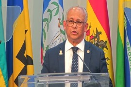 OAS Secretary General, Albert Ramdin addressing the 55th General Assembly in Antigua (CCMC Photo)