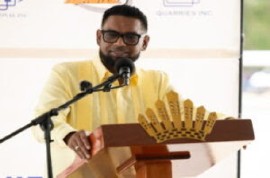 President Irfaan Ali speaking at the commissioning ceremony of the BK terminal