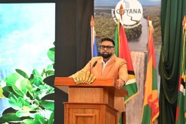President Irfaan Ali speaking at the opening of the Caribbean Tourism Organisation’s State of the Tourism Industry Conference (SOTIC) on Wednesday. (Photo credit: DPI)