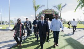 President Irfaan Ali arrives for the opening of the Global Biodiversity Alliance Summit with former Colombian president Ivan Duque Marquez