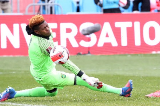 Reggae Boyz goalkeeper Andre Blake is powerless to prevent Canada’s first goal on Sunday.