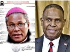 Bishop of the Diocese of Anse-à-Veau and Miragoâne, Mgr Pierre André Dumas (left) and former prime minister of Haiti, Jean Henry Céant (File Photo).