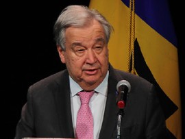 Un Secretary General, Antonio Guterres, addressing CARICOM Summit in Barbados on Wednesday (CMC Photo)