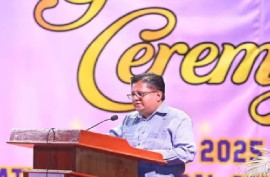 Senior Minister in the Office of the President with responsibility for Finance and the Public Service, Dr Ashni Singh, addressing the graduating ceremony for the Guyana Online Academy of Learning (GOAL) on Monday