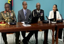 Brigadier Talbert Benjamin of the ABDF, Edward Croft, head of the ONDCP, Commissioner of Police, Everton Jeffers and Katrina Yearwood of the Antigua and Barbuda Immigration Department issued joint security statement.