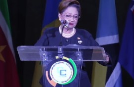 Trinidad and Tobago Prime Minister Kamla Persad-Bissessar addressing the ceremonial opening of CARICOM Summit on Tuesady night (CMC Photo)