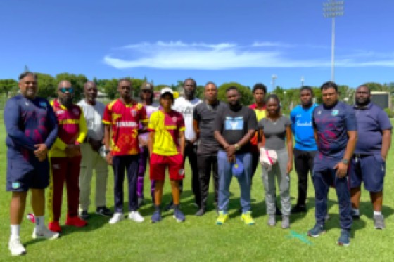 Course Instructors Brendon Ramlal (left) and Keshava Ramphal (second right) with participants at Coolidge Cricket Ground, Antigua.