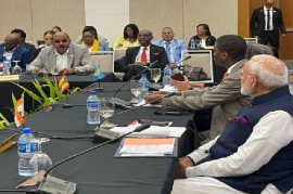 Antigua and Barbuda Prime Minister Gaston Browne has the attention of the delegates as he urges India to help in the Caribbean’s socio-economic development (CMC Photo)