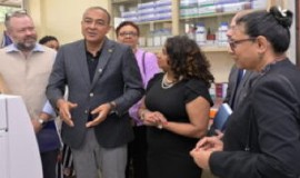 Health and wellness Minister Dr. Christopher Tufton has the attention of CARPHA and other officials at the launch of the new regional reference referral laboratory.