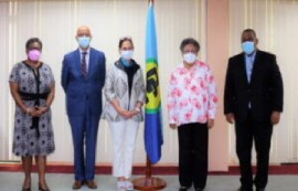 CARICOM Secretary General Dr. Carla Barnett (second from right) and the Regional Director for Latin America and the Caribbean for the DCO of the United Nations, Roberto Valent; second from left with other CARICOM and US officials.