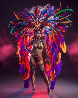A costumed model from Atlanta Carnival Mas Band, We Kinda Ting (Photo courtesy of Jeffrey Charles Productions).