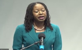 CDEMA executive director, Elizabeth Riley addressing the news conference in Basseterre on Tuesday (CMC Photo)