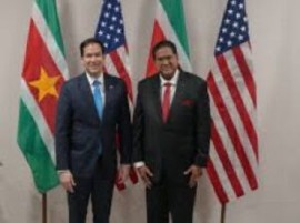 Former Suriname President, Chandrikapersad Santokhi (Right) and US Secretary of State Marco Rubio in this file Photo)