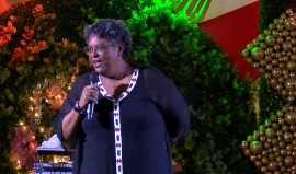 Prime Minister Mia Mottley at the reception at Ilaro Court, her official residence, on Thursday night.