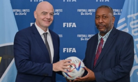 New president of the Caribbean Football Union, Lyndon Cooper (right) seen here with FIFA president Gianni Infantino.