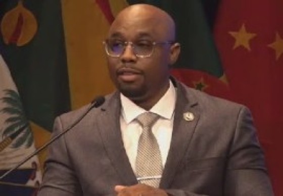 CDB’s acting deputy director of the Economics Department, Jason Cotton, delivering the economic performance of the region at CDB’s annual news conference on Tuesday (CMC Photo)