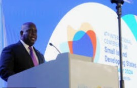 Bahamas Prime Minister Phillip Davis addressing Fourth International Conference on Small island States in ntigua and barbuda