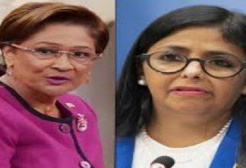 Prime Minister Kamla Persad Bissessar (Left) and Venezuela Vice President Delcy Rodríguez (File Photo)