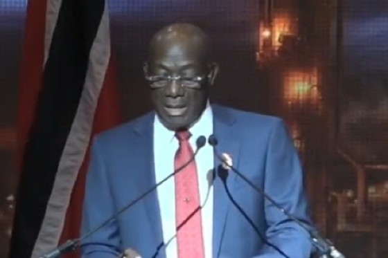 Prime Minister Dr. Keith Rowley addressing energy conference on Monday (CMC Photo)