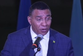 Jamaica’s Prime Minister Andrew Holness addressing the opening of CARICOM summit in St. Kitts and Nevis on Tuesday night (CMC Photo)