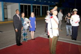 Prime Minister Dr. Terrance Drew and his delegation were accorded full military honors upon arrival and were officially welcomed by Vice Minister of the Ministry of Foreign Affairs of Cuba, Josefina Vidal Ferreiro. (SKINS Photo)