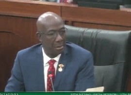 Prime Minister Dr. Keith Rowley in Parliament on Monday (CMC Photo)