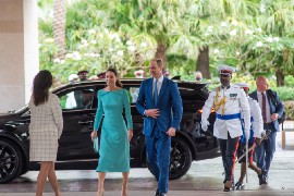 The Duke and Duchess of Cambridge are Greeted by Audrey Oswell, President and Managing Director of Atlantis Paradise Island