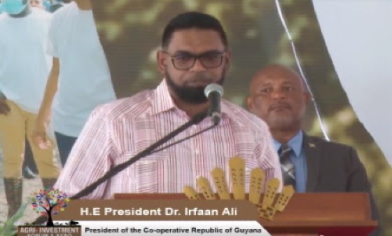 President Irfaan Ali addressing the third Caribbean Agri Investment and Expo (CMC Photo)