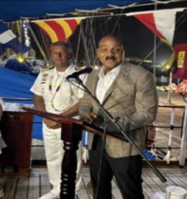 Prime Minister Gaston Browne addressing the ceremony on the “Without Borders” vessel which leaves here later on Monday