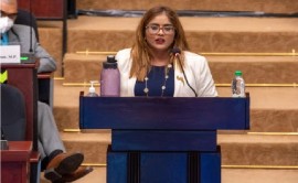Opposition legislator, Geeta Chandan-Edmond, speaking in Parliament on Monday night (CMC Photo)