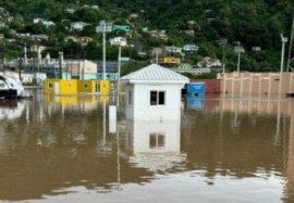 The National Stadium in Grenada under flood waters on Tuesday
